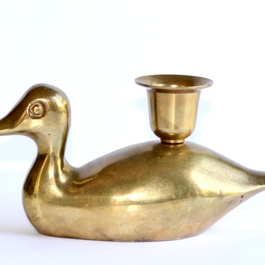 Vintage Polished Brass Duck Candlestick Holder Figurine Heavyweight Indian Brass Bird 