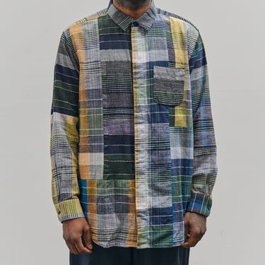 Engineered Garments Combo Short Collar Shirt, Navy/Yellow/Green