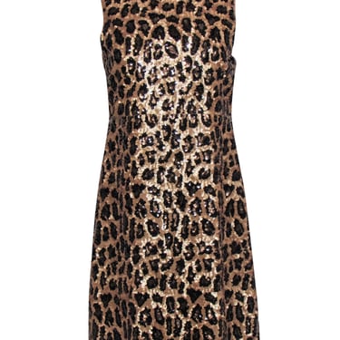 Kate Spade - Gold &amp; Black Sequin Leopard Print Mock Neck Dress Sz 6