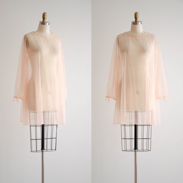 sheer lingerie 60s vintage peach chiffon babydoll nightgown 
