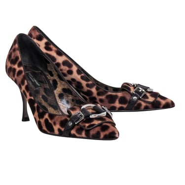 Dolce & Gabbana - Brown & Tan Leopard Print Pointed Toe Pumps Sz 6.5