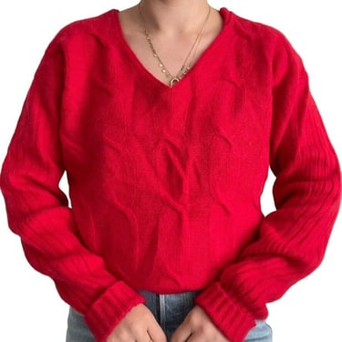 Vintage 90s Womens The Limited Cherry Red Angora Blend Cable V Neck Sweater Sz M 