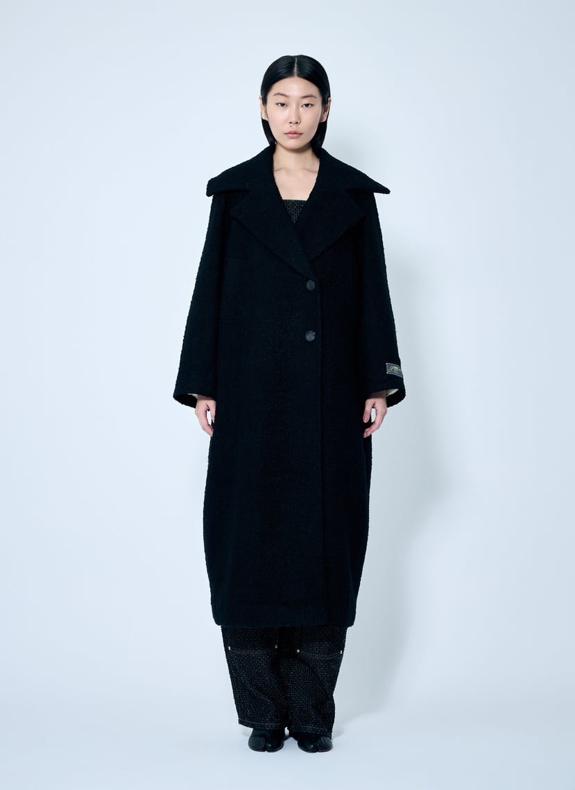 コート Ganni SS25 BOUCLE COAT (W0024 099) Black Long Black Boucle Wool Coat | GANNI ES