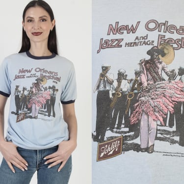 New Orleans Jazz Festival T-Shirt, Schlitz Malt Liquor, Vintage 70s Ringer, Rock Band Tee 