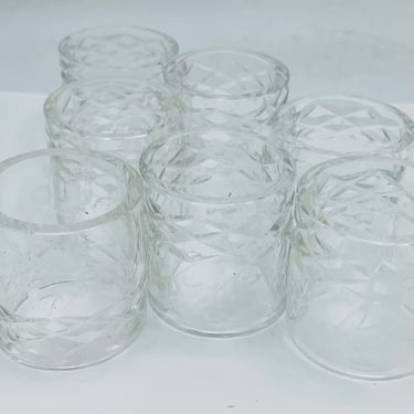 Vintage set of (7) Rogaska Hamilton Lead Crystal Waffle Cut Etched Flowers Napkin Rings Hand Crafted Yugoslavia 