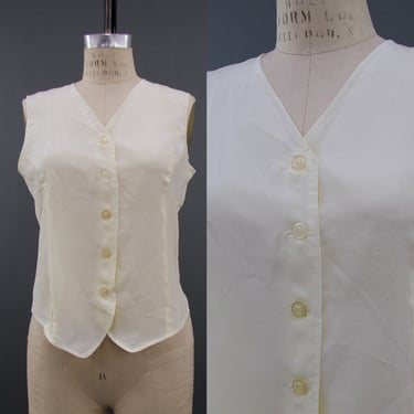 Vintage 1990s Savannah Ivory Silk Vest Top, Vintage Silk Blouse, 90s Everyday Blouse, Vintage Minimalism, Size Small by Mo