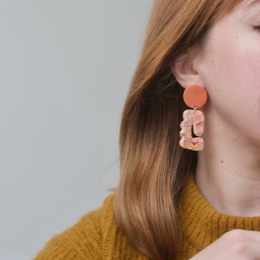Abstract Marble Statement Earrings / Modern Jewelry Design / Colorful Polymer Clay Resin Jewelry 