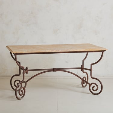 French Iron and Marble Dining or Occasional Table, France 1960s