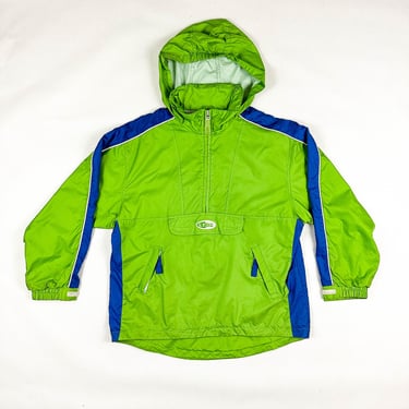 1990s / y2k Limited Too LTD Too Performance Lime Green and Blue Windbreaker / Piping / Cyber / Rave / Clear Rubber Details / XL / Board / L 