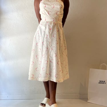 Vintage Handmade Cream Floral Print Dress / Medium 
