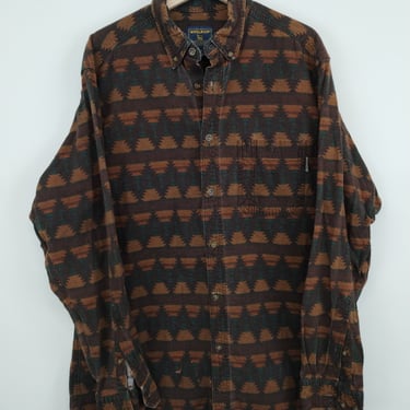 XL 90s Woolrich Brown Tonal Aztec Pattern Flannel Flannel Shirt Button-Up 1990s 1980s XLarge Fisherman Outdoors Layering Fall Autumn 