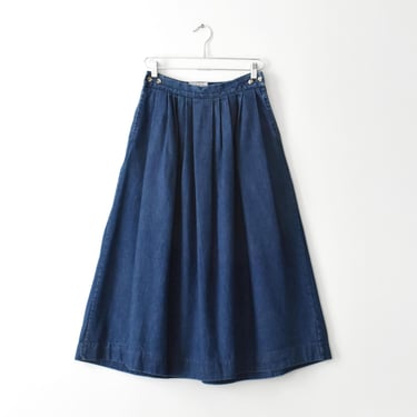 vintage a-line denim skirt, long full midi skirt, size 