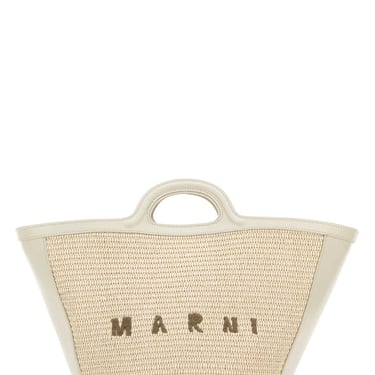 Marni Women White Leather And Raffia Small Tropicalia Summer Handbag