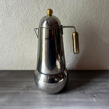 Vintage FAGOR Mid Century Spanish Chrome Coffee Pot Press VitroCeramica Especial Induction Percolator Maker Stovetop 