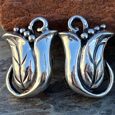 Miguel Garcia Martinez ~ Vintage Midcentury Mexico Sterling Silver Flower Floral Screw Back Earrings 