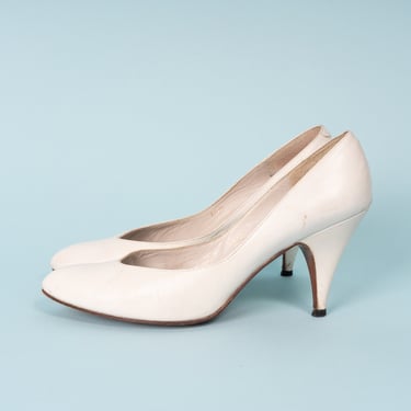 Vintage 80s Evan-Picone Classic White Leather Heels (6.5) 