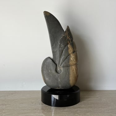 80's Vintage Free- Form Carved Stone Abstract Sculpture, Signed 