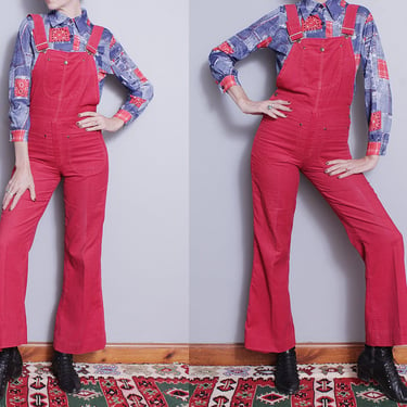 Vintage 1970's | Red | Hang Ten | Corduroy | Flared | Overalls | Coveralls | S 