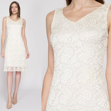 Small Y2K White Lace Party Dress | Vintage Charlotte Russe Sleeveless V Neck A Line Knee Length Dress 