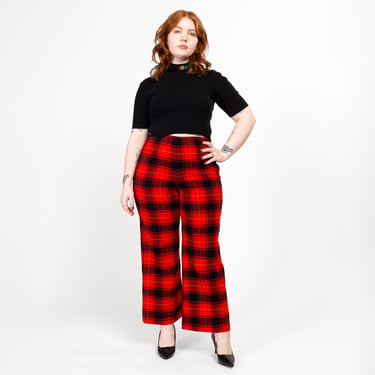 Medium 70s Pendleton Red Plaid Wool Trousers 30