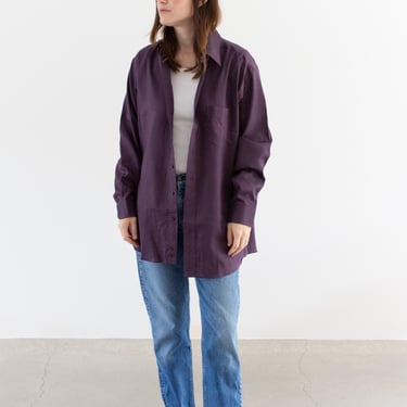 Vintage Eggplant Purple Long Sleeve Shirt | Unisex Deadstock Simple Blouse | Cotton Oxford Studio Workwear | M L | 