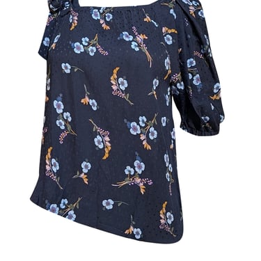 Rebecca Taylor - Black Polka Dot Floral Print One Shoulder Shirt Sz 4