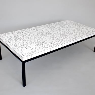 Berthold Muller White Textured Milk Glass Black Grout Coffee Table