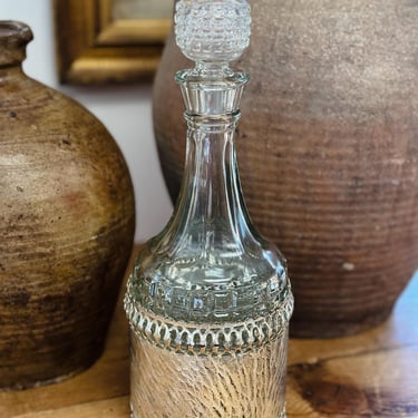 Mid Century English Decanter, Glass & Silver Filigree Case 