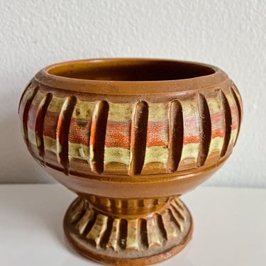 Sgraffito Footed Bowl made in Italy Pottery Vintage Mid Century Handmade Architectural Geometric Vase Bitossi 