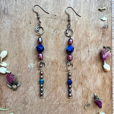 Gemstone Drop Earrings Lapis Pearl Jewelry Pretty Gifts for Her 