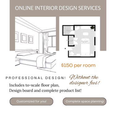 Online E- Interior Design services / Every Budget / Complete Product list / Bedroom / Living Room / Dining / Nursery Design 