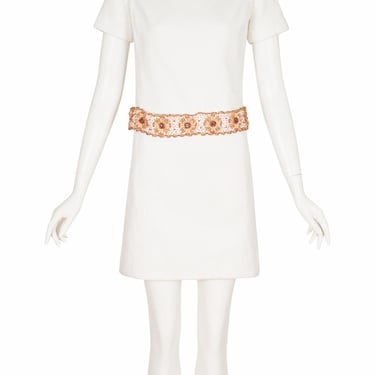 Renato Balestra 1960s Vintage Embellished White Cotton Gabardine Mini Shift Dress Sz XS 