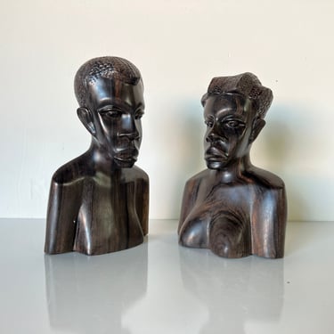 Pair of Vintage Hand Carved Tribal African Wood Bookends / Sculptures 
