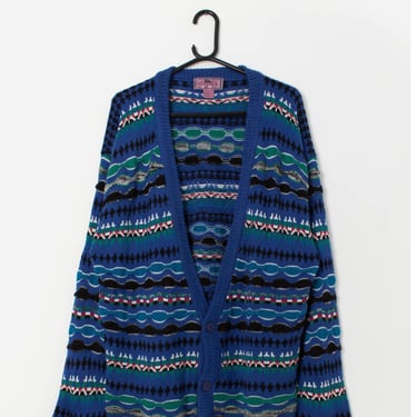 Vintage oversized men's cardigan with 3D knit - Large 