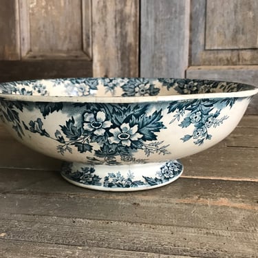French Faïence Indigo Floral Bowl, Ironstone, Saint | Jan