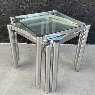 3 Stacking Chrome Glass Tables Style of Baughman