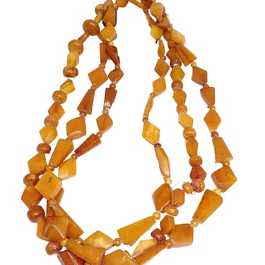 1970s Two-Strand Amber Colored Catalin Beaded Necklace 