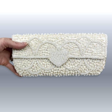 VINTAGE 50s 60s Pearlescent Sequin and Beaded Clutch Purse MM Kane | 1950s 1960s Evening Wedding Bridal Handbag | VFG 