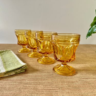 Vintage Anchor Hocking Fairfield Amber Goblets - On the Rocks Glass 