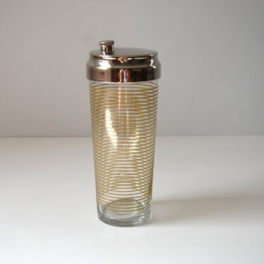 Large Vintage Glass Cocktail with Gold Stripe Pattern Graphics, Retro Barware, 1960s 
