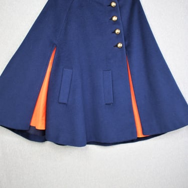 1960s - Mod Wool Cape - Navy Blue /Orange - Estimated to fit S to M 