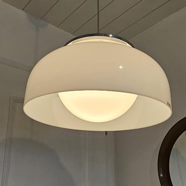Vintage Meblo Guzzini White Plastic Round Light/ Luigi Massoni Design/ Mid Century Light Fixture/ 70'Designer Hanging Light/ Retro MCM Lamp 