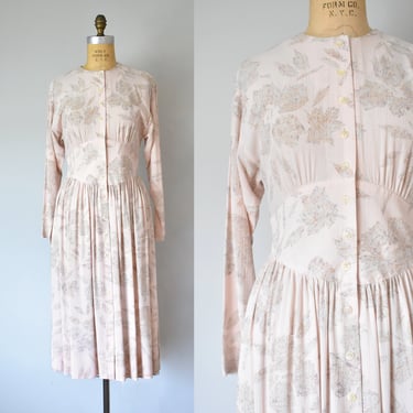 Heather rayon floral dress, pink dress, midi dress, print dress, 90s clothing, 80s dress 
