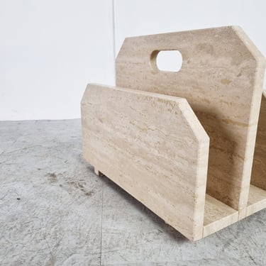 Vintage travertine magazine holder, 1970s - vintage magazine rack 