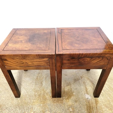 Pair Henredon Walnut Burl Wood Small Side Tables 