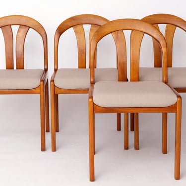 Set of 4 Vintage Dining Chairs by Lübke – Germany 1970s – Cherrywood & Gray Upholstery 