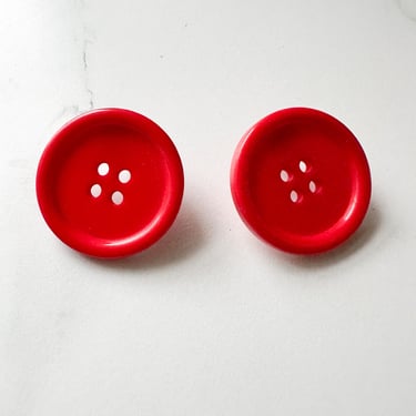 Vintage 1980s Big Red Button Earrings 