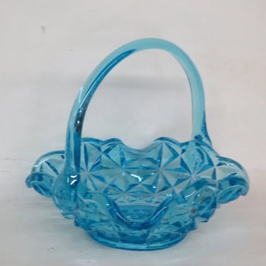 Indiana Glass Monticello Blue Basket Bowl Candy Dish with Handle 3016B