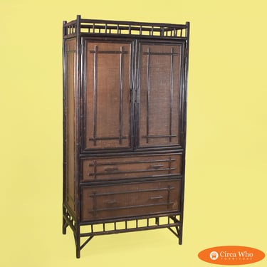 Burnt Bamboo and Grasscloth Vintage Cabinet