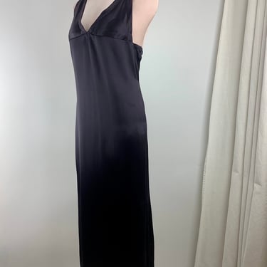 1930'S Slip Dress - Medium Weight Rayon Satin - Deep Purplish Black -  Size  Medium to Large 